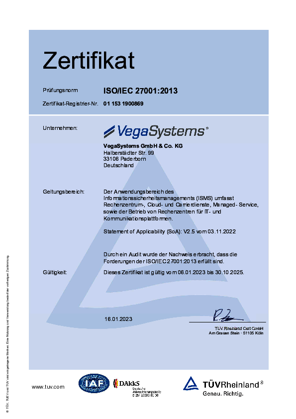 ISO 27001 Zertifikat (Deutsch)