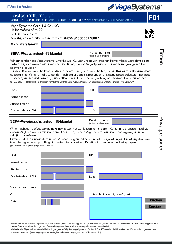 SEPA-Mandat für Lastschriften